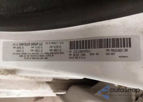 2015 Chrysler 200 Limited from USA, damaged, VIN 1C3CCCAB4FN576311